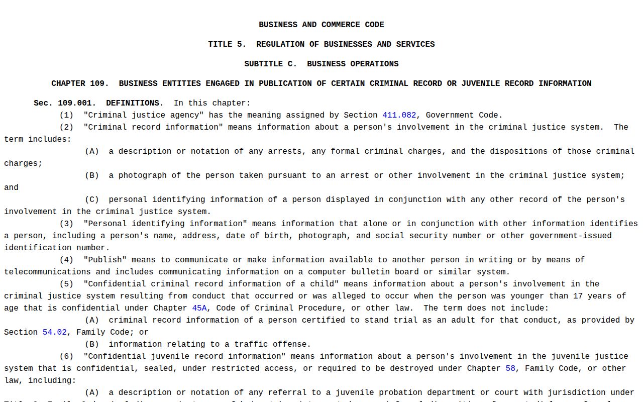 Burnet County Texas Chapter 109 criminal-record correction statute