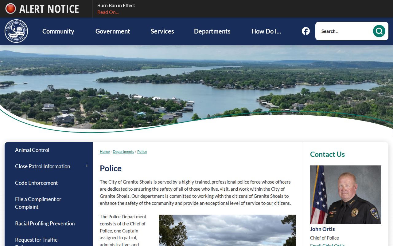 Granite Shoals Police Department contact and public-records context for arrest records